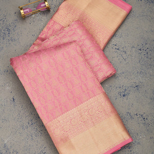 Baby Pink Zariwork Pure Silk Saree