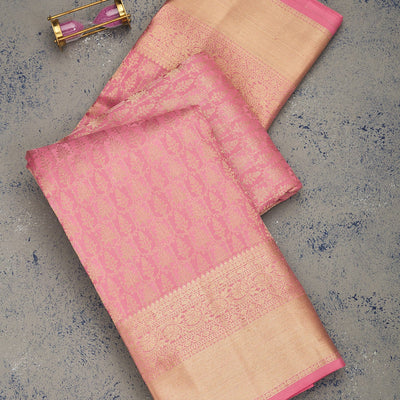 Baby Pink Zariwork Pure Silk Saree