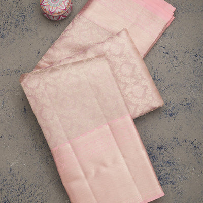 Baby Pink Zariwork Pure Silk Saree