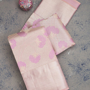 Baby Pink Zariwork Pure Silk Saree