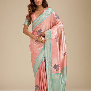 Baby Pink Zariwork Soft Silk Saree