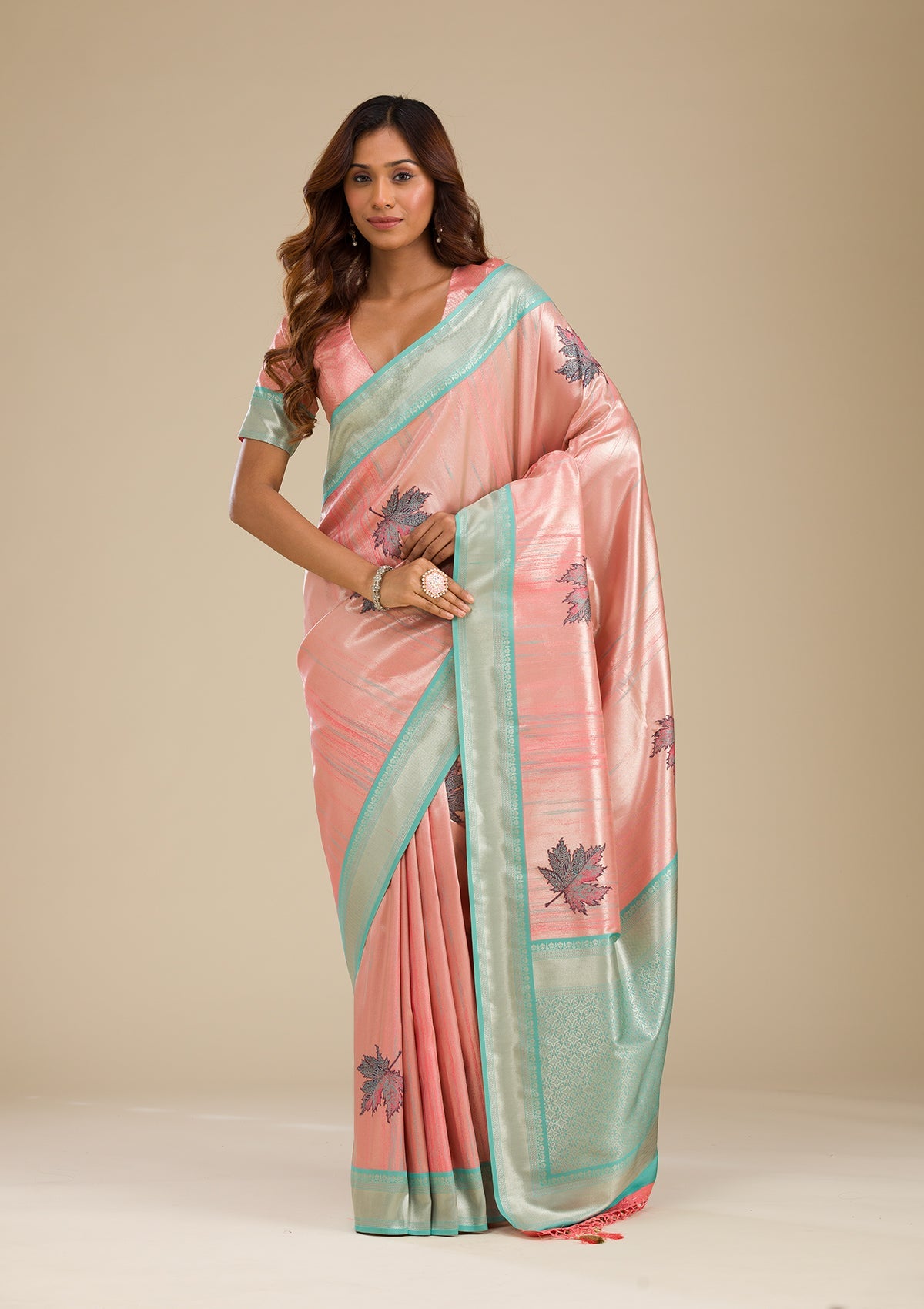 Baby Pink Zariwork Soft Silk Saree