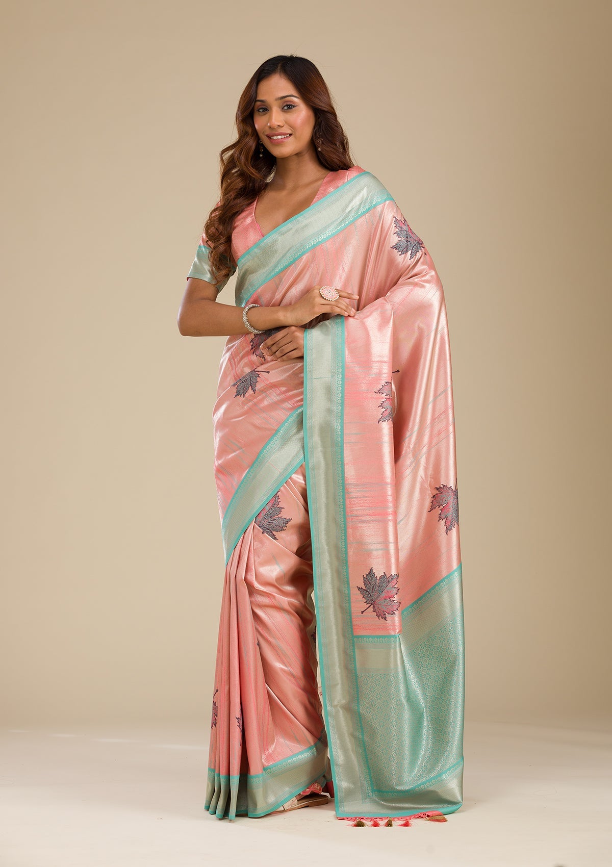 Baby Pink Zariwork Soft Silk Saree