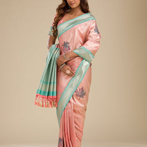 Baby Pink Zariwork Soft Silk Saree