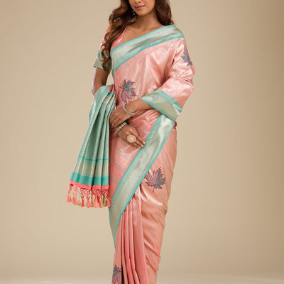 Baby Pink Zariwork Soft Silk Saree