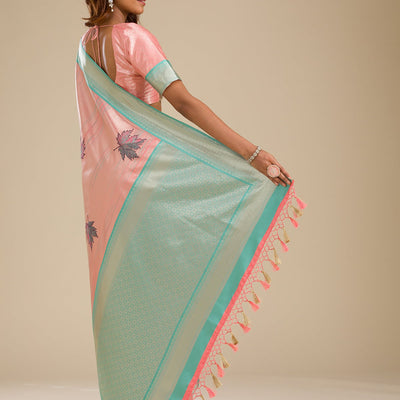 Baby Pink Zariwork Soft Silk Saree