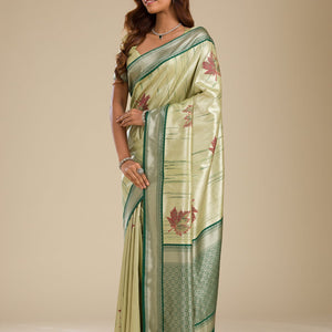 Beige Printed Soft Silk Saree