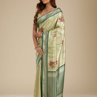 Beige Printed Soft Silk Saree