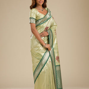 Beige Printed Soft Silk Saree