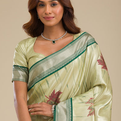 Beige Printed Soft Silk Saree