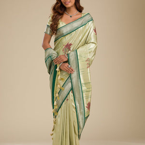 Beige Printed Soft Silk Saree