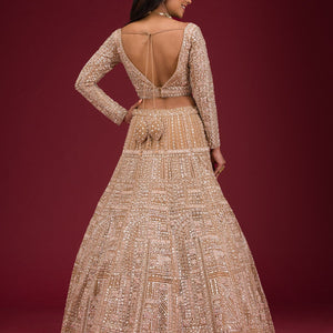 Beige Sequins Net Readymade Lehenga