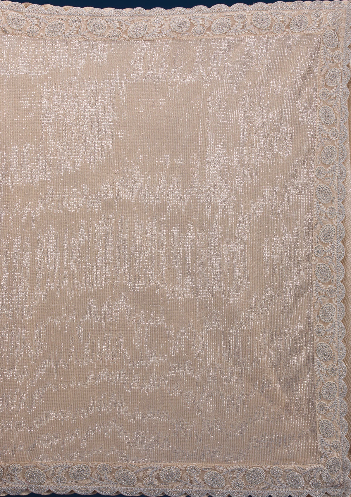 Beige Sequins Net Saree