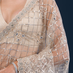 Beige Sequins Net Saree