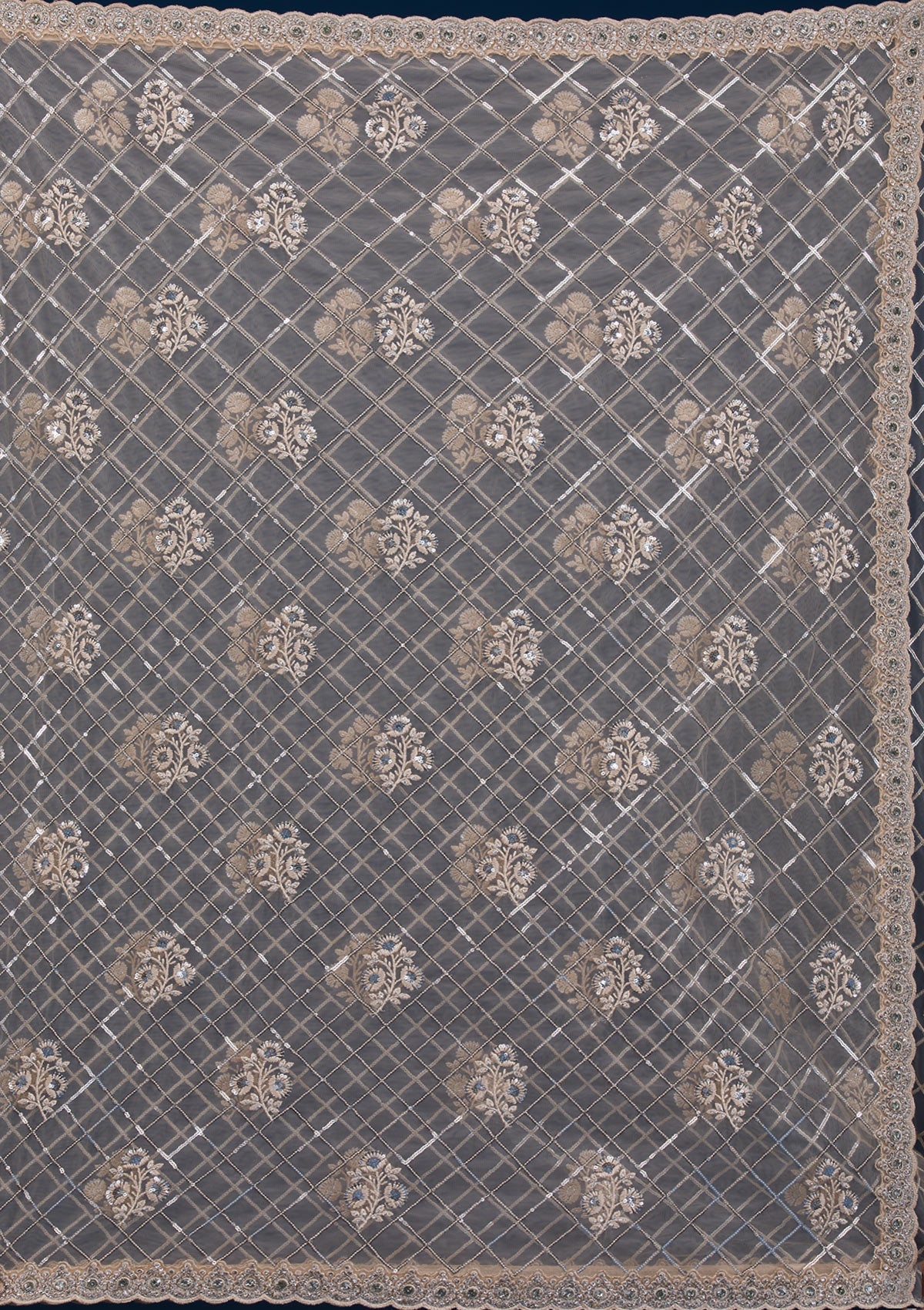 Beige Sequins Net Saree