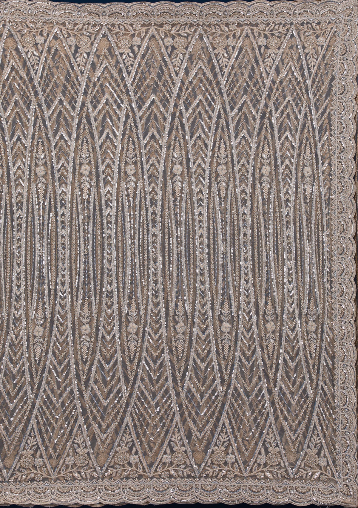 Beige Sequins Net Saree