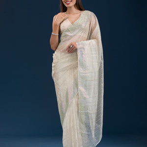 Beige Stonework Tissue Saree
