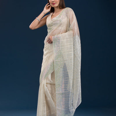 Beige Stonework Tissue Saree