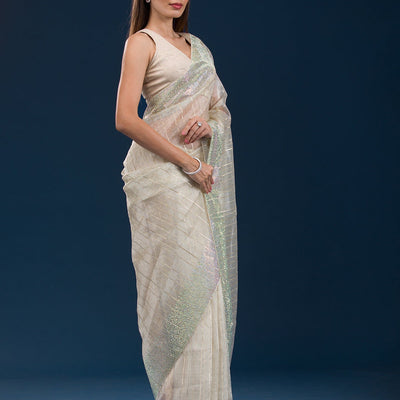 Beige Stonework Tissue Saree