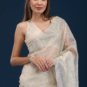 Beige Stonework Tissue Saree