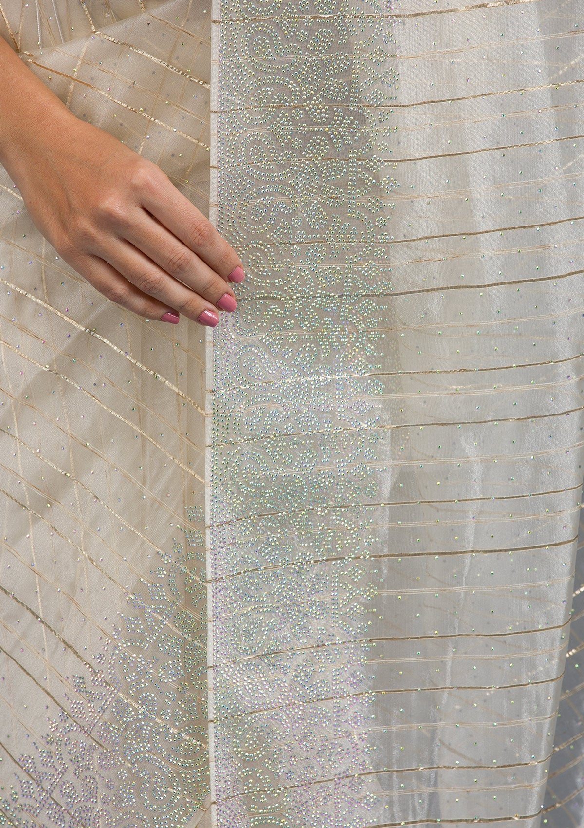 Beige Stonework Tissue Saree