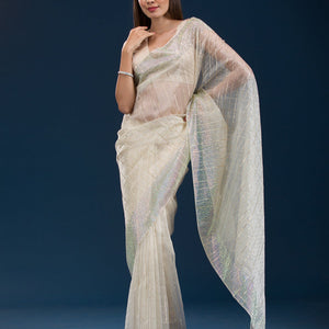 Beige Stonework Tissue Saree