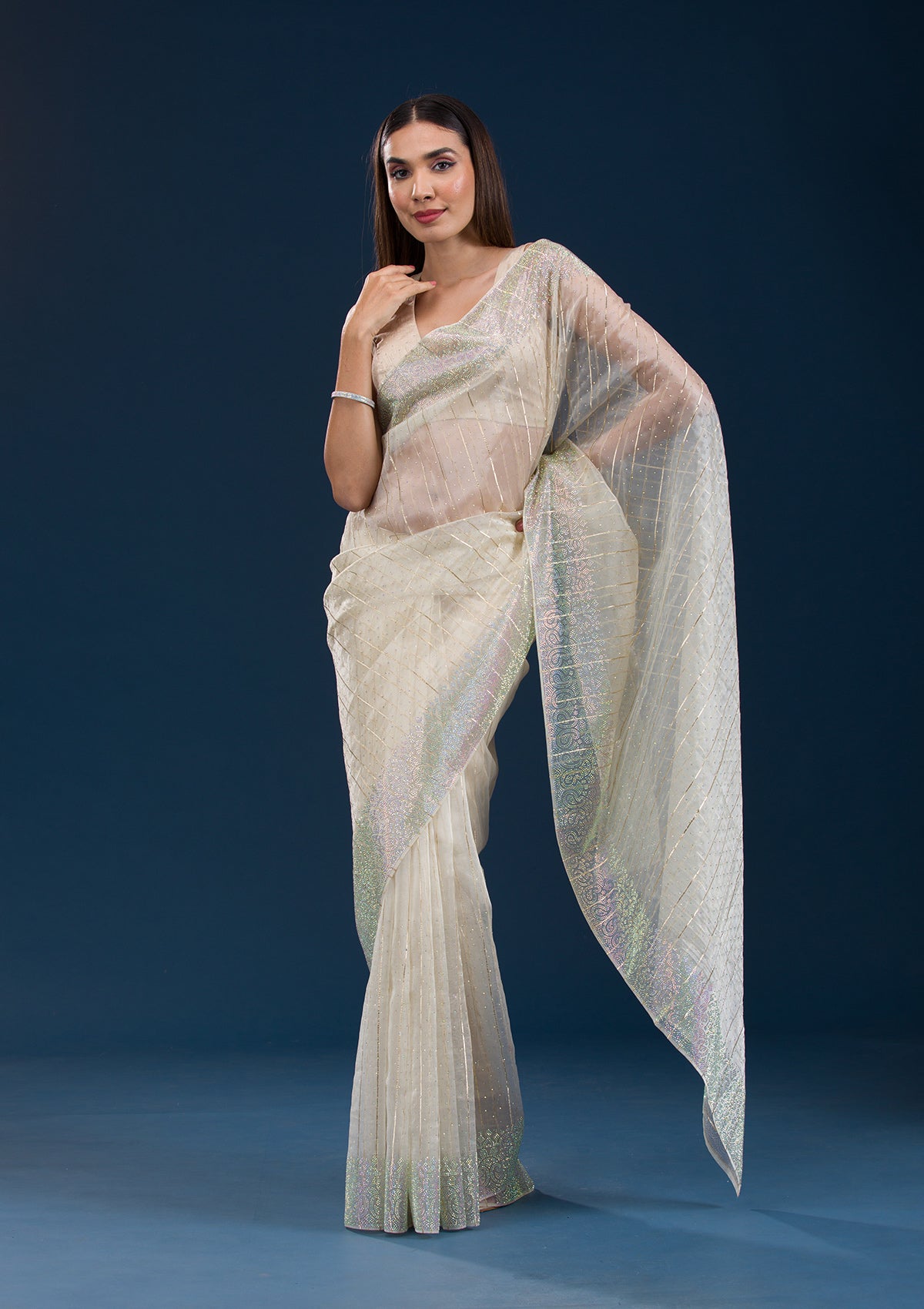 Beige Stonework Tissue Saree