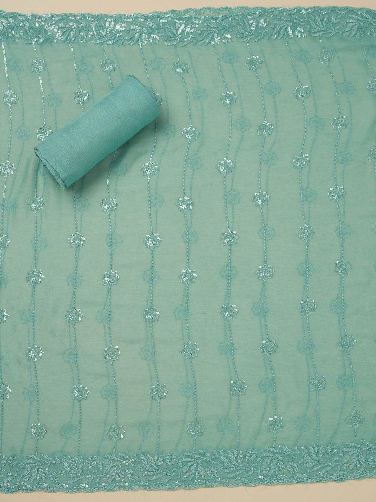Sky Blue Threadwork Organza Unstitched Salwar Suit