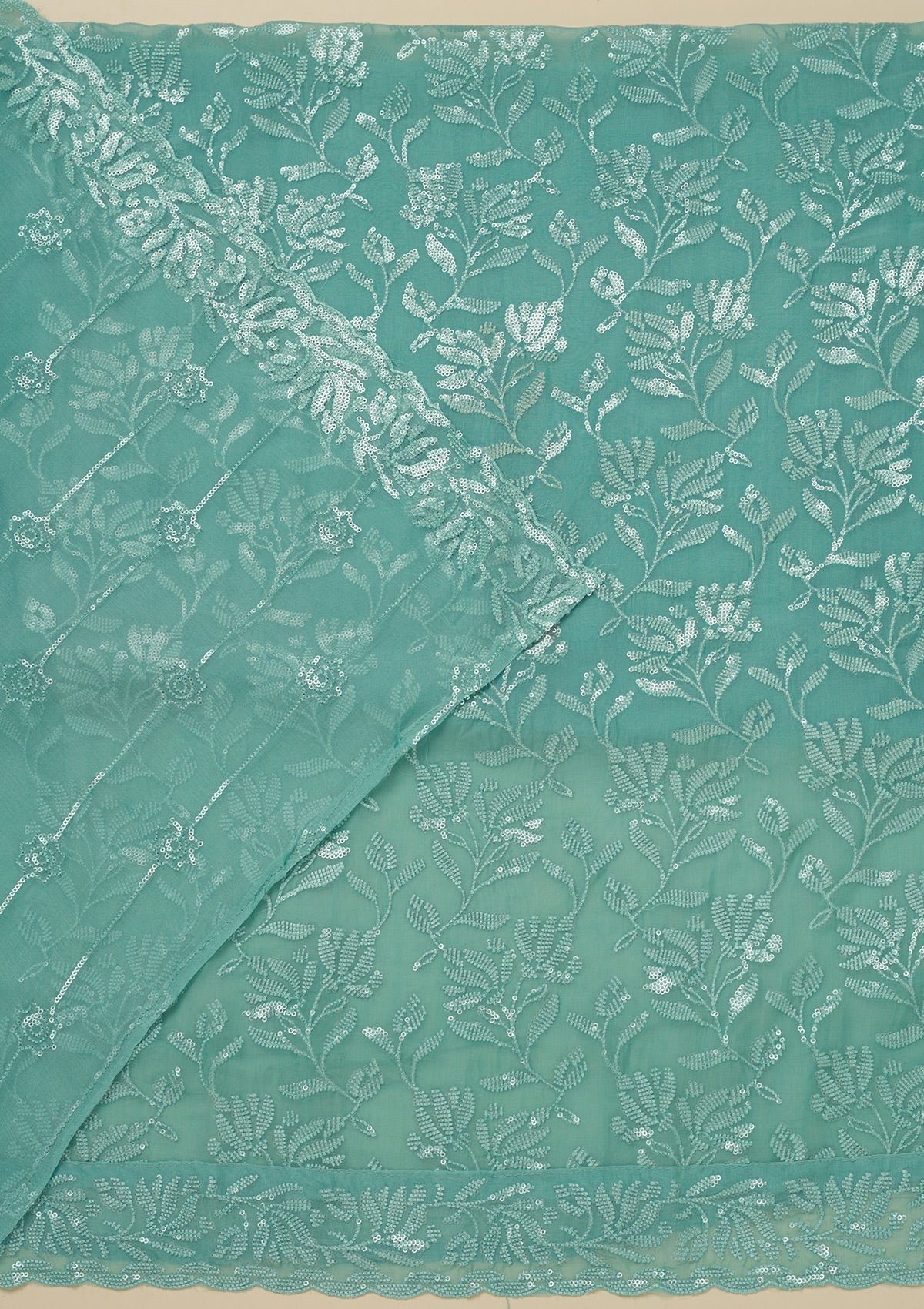 Sky Blue Threadwork Organza Unstitched Salwar Suit