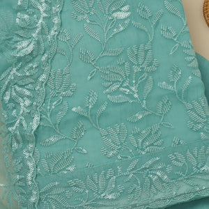 Sky Blue Threadwork Organza Unstitched Salwar Suit