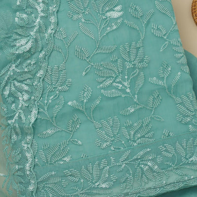 Sky Blue Threadwork Organza Unstitched Salwar Suit