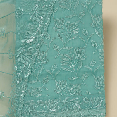 Sky Blue Threadwork Organza Unstitched Salwar Suit
