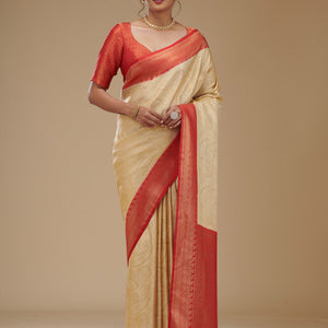 Beige Zariwork Art Silk Saree