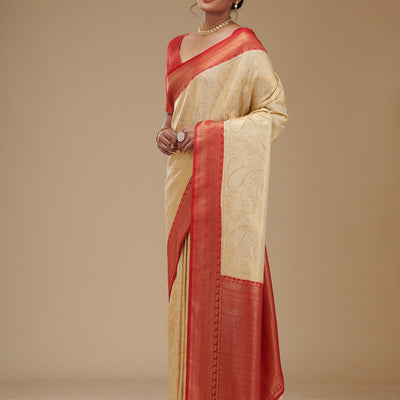 Beige Zariwork Art Silk Saree
