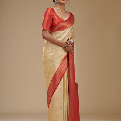 Beige Zariwork Art Silk Saree