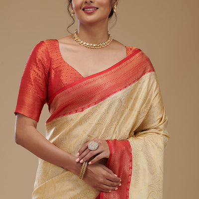 Beige Zariwork Art Silk Saree