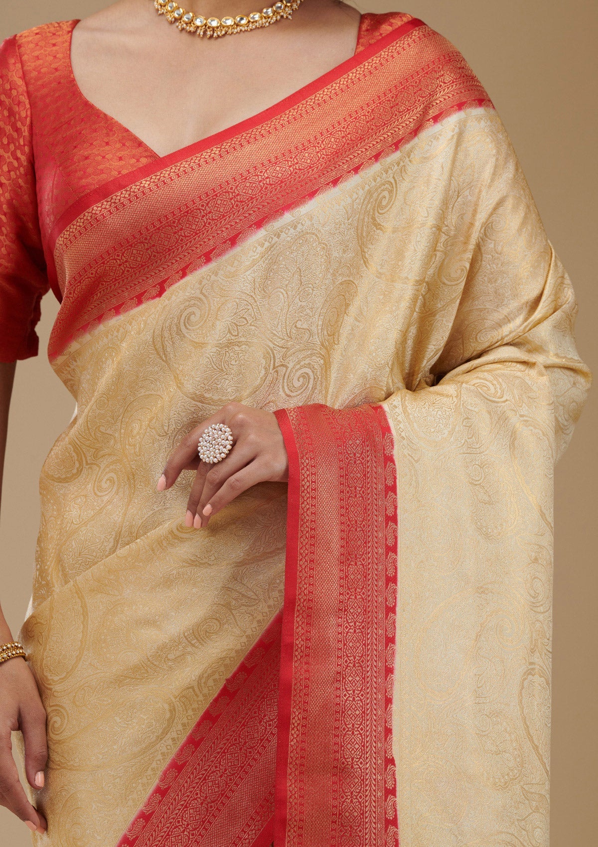 Beige Zariwork Art Silk Saree