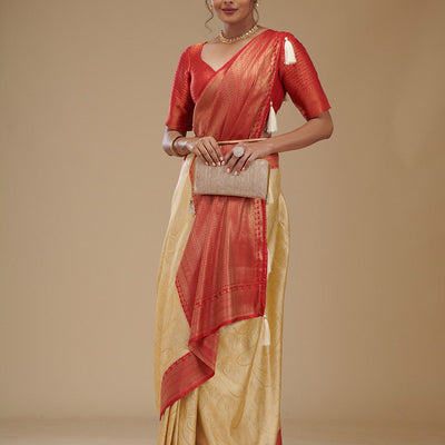 Beige Zariwork Art Silk Saree