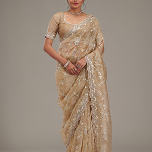 Beige Zariwork Tissue Saree