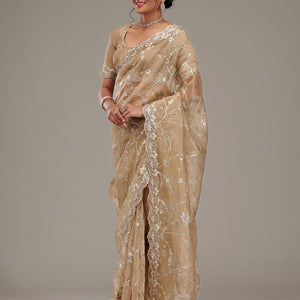Beige Zariwork Tissue Saree