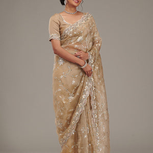 Beige Zariwork Tissue Saree