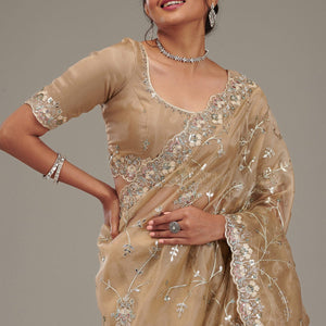 Beige Zariwork Tissue Saree
