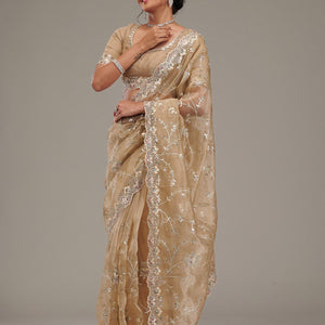 Beige Zariwork Tissue Saree