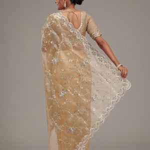 Beige Zariwork Tissue Saree