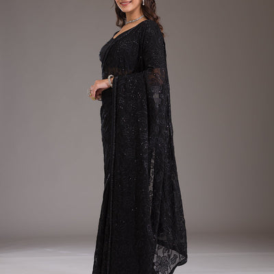 Black Cutdana Tissue Saree