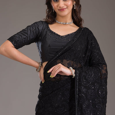 Black Cutdana Tissue Saree