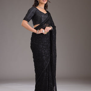Black Cutdana Tissue Saree