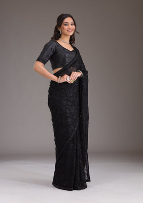Black Cutdana Tissue Saree
