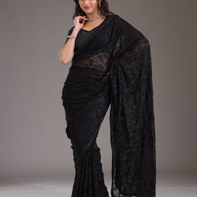 Black Cutdana Tissue Saree