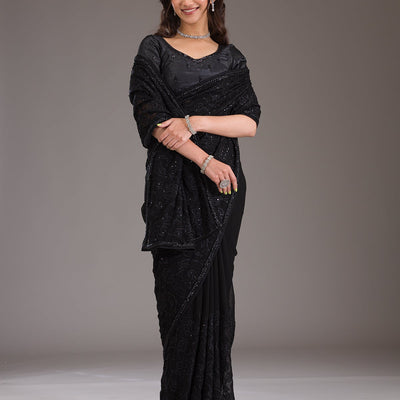 Black Cutdana Tissue Saree